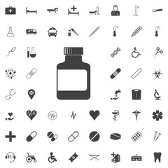 Pills bottles icon flat. black icon on the white background medicine, medical set Flat sign symbol vector illustration.