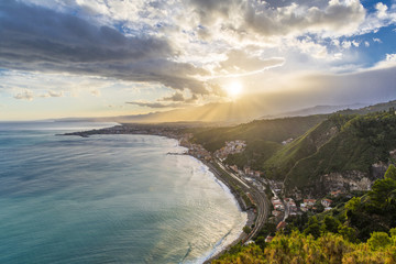 View of Etna volcano from Taormina, Italy