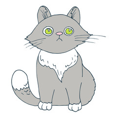 Sad cat vector ink sketch. Hand drawn illustration with kitty