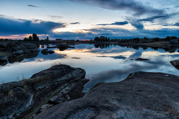 Dusk in the Natural Area of the Barruecos. Malpartida de Caceres. Extremadura. Spain.