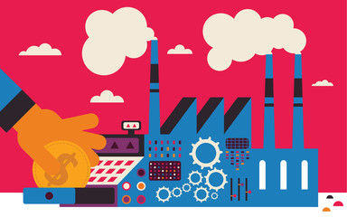 Hand Placing a Coin Inside a Industry to invest on it