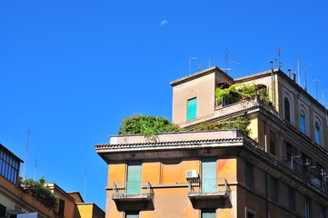Rome, Italy rooftops of tenement house in the city centre.