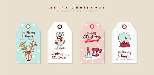 Christmas and new year cute cartoon label set