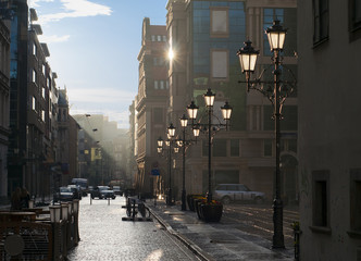 Wroclaw, Poland. Old town, city center at sunset after rain.