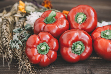 Red pepper vegetable on wooden desk table.
