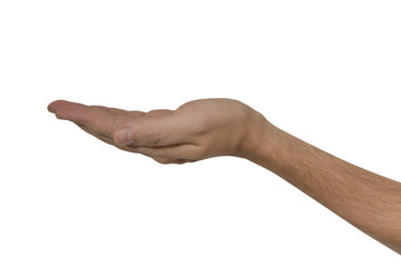 Menschliche männliche Hand auf weißem Hintergrund