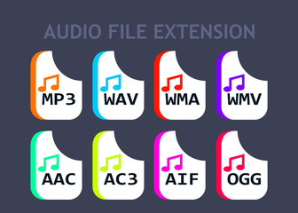 Audio file formats. Music file type icons