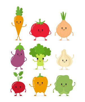 Cute happy smilig raw vegetable collection 