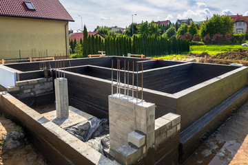 Concrete foundation of a new house