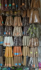 Spices exhibited outside a shop in Sri Lanka.
