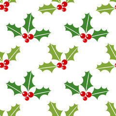 Christmas holly berries seamless pattern