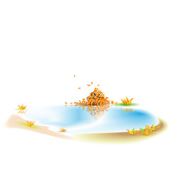 Autumn puddle, isolated, image