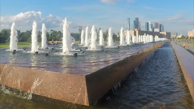 Fountains In City center On A Summer Day Timelapse