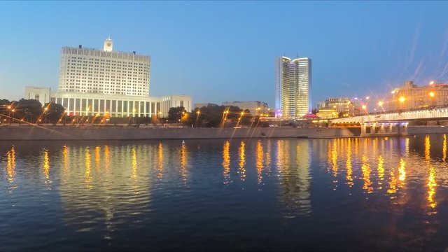 summer evening on river bank in Moscow timelapse