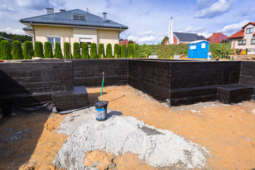Concrete foundation of a new house
