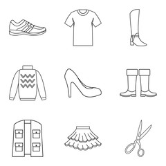 Clothes icon set, outline style