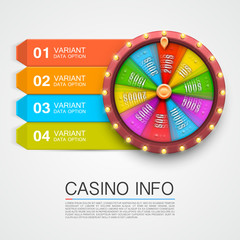 Colorful fortune wheel, isolated on white background, casino info numbers. Vector illustration