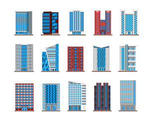 Set of isolated houses or buildings, skyscrapers