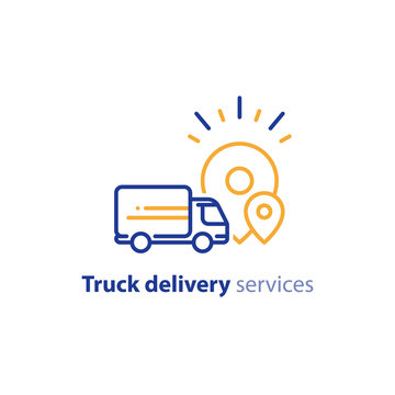Delivery truck icon, order shipping, distribution services, relocation concept