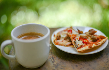 Breakfast in garden at morning time