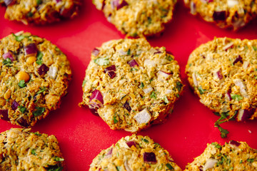 Veggie burgers ready to be grilled