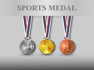 eps10 vector set of medals: gold, silver, bronze for any sport event. Competition winner set of awards, trophy. Pyeongchang worldwide winter sport event 2018. Russia world football cup tournament 2018