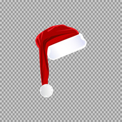 eps 10 vector red Santa's hat isolated on transparent background. Editable object for holidays design. Happy New Year, Merry Christmas template. Mock-up for greeting card, discount banner, web, print