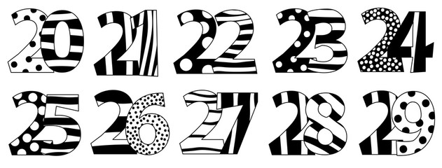 Nice black and white numbers set - 20-29 / vectors illustration