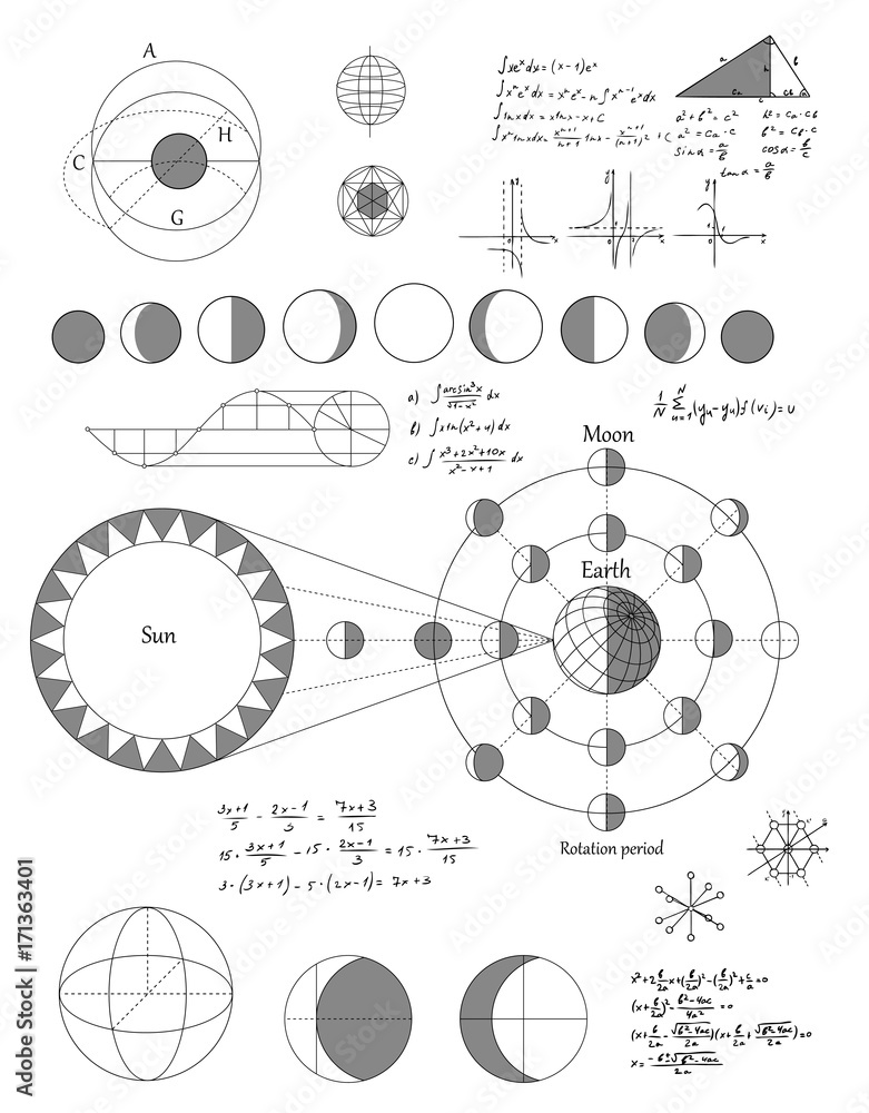 Wall mural sciense moon phases scheme, vector background