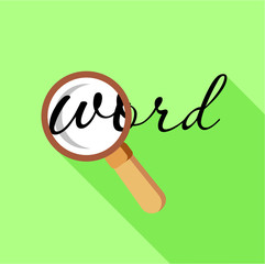Search word with magnifying glass icon, flat style