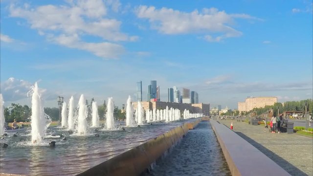 fountains in the square on summer day timelapse