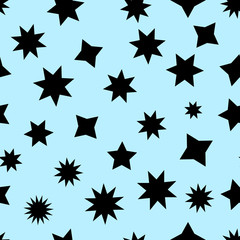 Light blue seamless pattern with black stars in different dimensions - Eps10 vector graphics and illustration