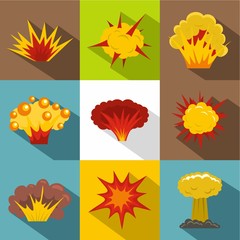 Obraz premium Explosion destruction icon set, flat style