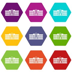 White house USA icon set color hexahedron