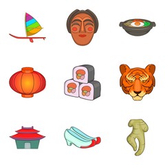 Asian food icons set, cartoon style