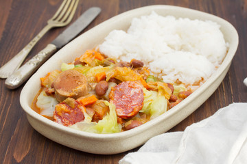 typical portuguese dish feijoada on dish