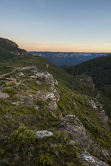 Fototapeta na wymiar australia blue mountains grand canyon at sunset with colorful sky