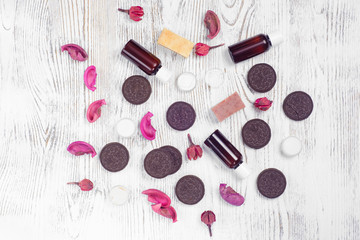 Obraz na płótnie Canvas Cosmetics cream lotions cookies