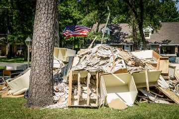 Trash clean up after Hurricane Harvey in a Texas town