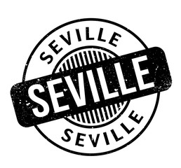 Seville rubber stamp. Grunge design with dust scratches. Effects can be easily removed for a clean, crisp look. Color is easily changed.