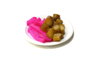 Traditional Lebanese pickled turnips and cucumbers