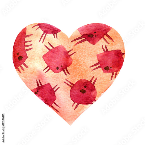&quot;Watercolor heart for Halloween holiday.Orange heart with patches