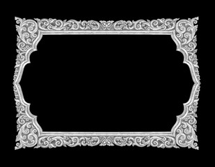 old decorative silver frame - handmade, engraved - isolated on black background