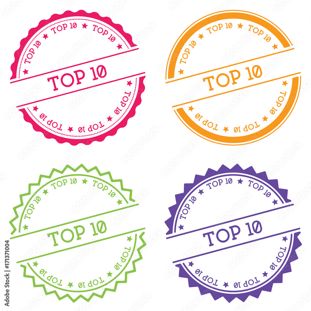 Poster top 10 badge isolated on white background. flat style round label with text. circular emblem vector 