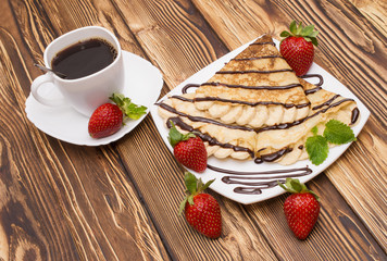 Crepes with Banana and strawberries