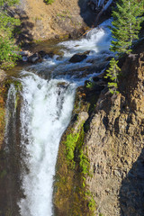 Closeup of a mountain waterfall in Yellowstone National Park, USA.