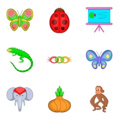 Learning biology icons set, cartoon style