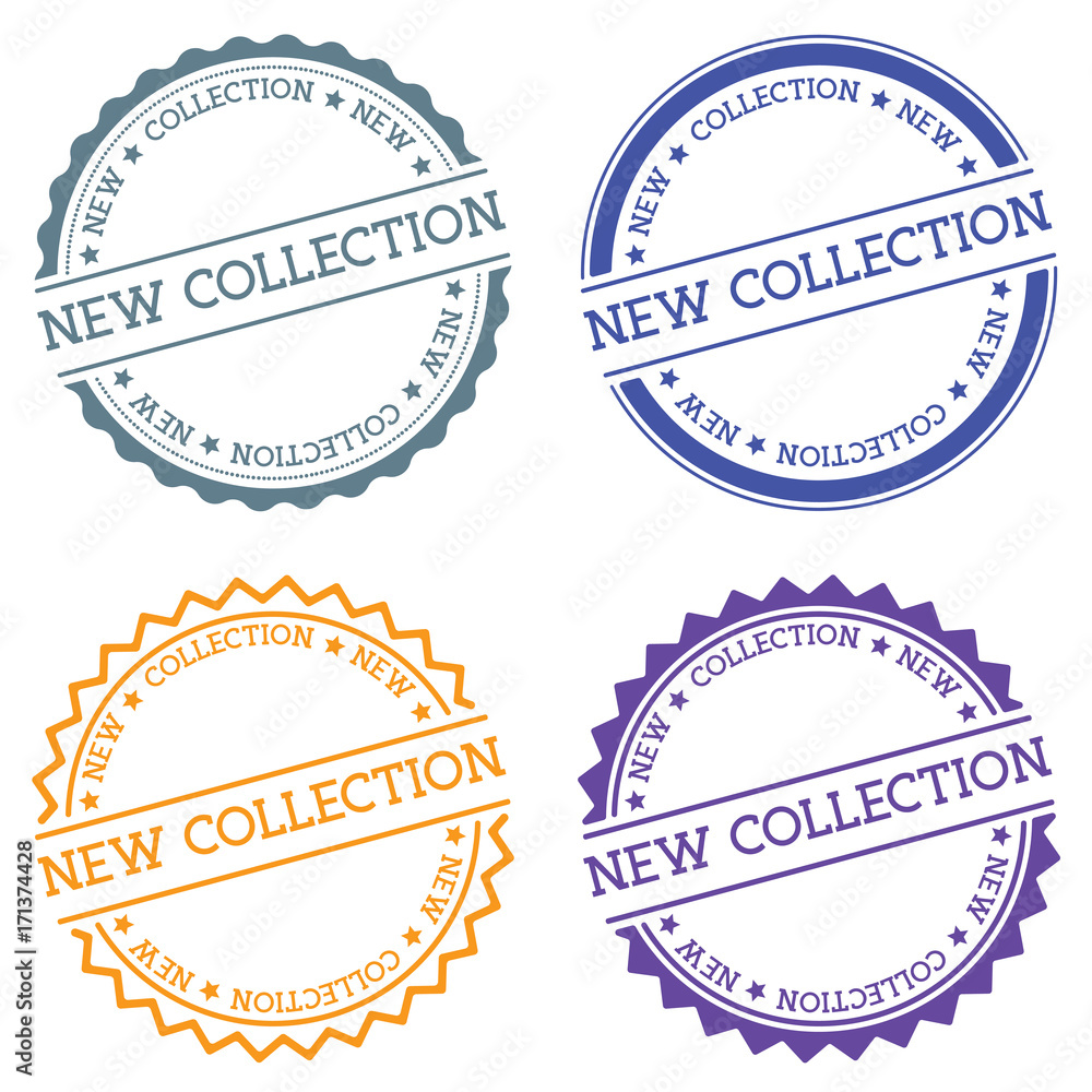 Poster new collection badge isolated on white background. flat style round label with text. circular emblem