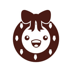 kawaii christmas wreath with ball bow vector illustration