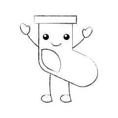 kawaii christmas sock gift decoration design vector illustration